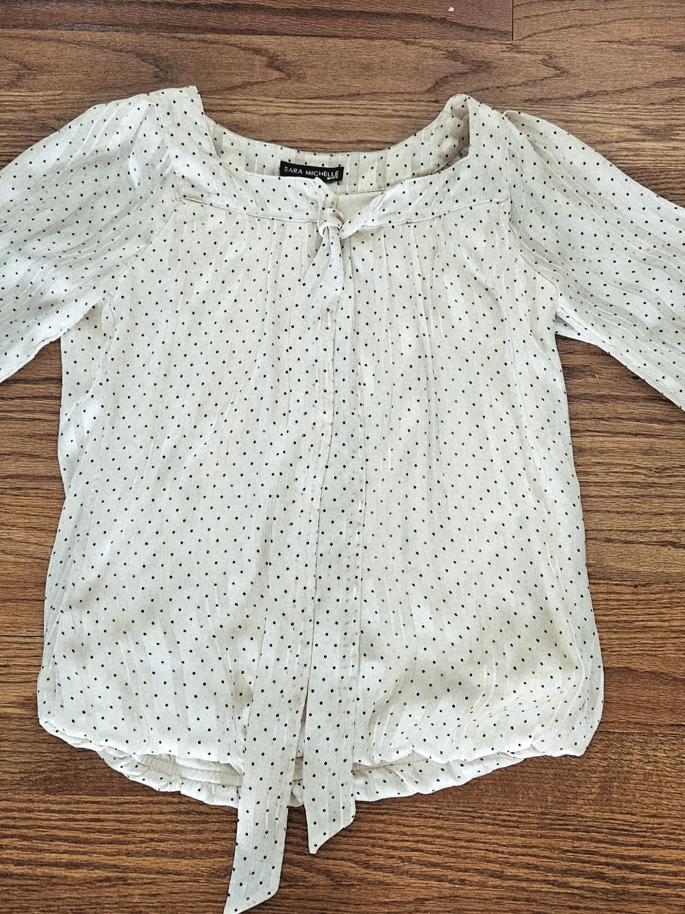 Sara Michelle Cream Polka Dot Tie-Neck Blouse